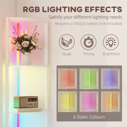HOMCOM RGB LED Floor Lamp with Shelves & Remote Control for Living Room in White - thumbnail 4