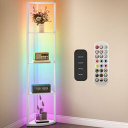 HOMCOM RGB LED Floor Lamp with Shelves & Remote Control for Living Room in White - thumbnail 2