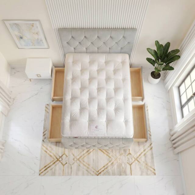 "Somnior Ziggy Linen Divan Bed Mattress 4 Draw 54"" Headboard & 22"" Footboard in Light Grey - Size: Small Double" - image 1