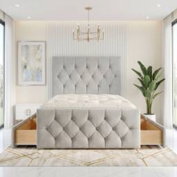 "Somnior Ziggy Linen Divan Bed Mattress 4 Draw 54"" Headboard & 22"" Footboard in Light Grey - Size: Small Double" - thumbnail 5