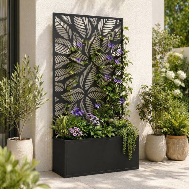 STILVORA Raised Planter with Trellis 113 cm Black - image 1