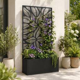 STILVORA Raised Planter with Trellis 113 cm Black