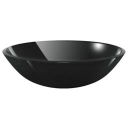 Berkfield Home Durable Bathroom Sink with Tap & Push Drain Black Tempered Glass - thumbnail 7