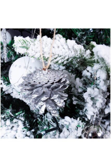 Netagon Hanging Pine Cone Decoration - Pack of 6 in Silver - image 1