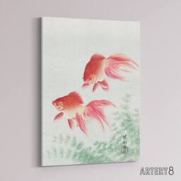 "Artery8 Two Veiltail Goldfish in Pond Canvas Wall Art Print Ohara Koson in Pink - Size: W18"" x H24""" - thumbnail 2
