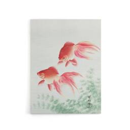 "Artery8 Two Veiltail Goldfish in Pond Canvas Wall Art Print Ohara Koson in Pink - Size: W18"" x H24""" - thumbnail 1