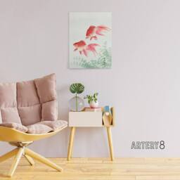 "Artery8 Two Veiltail Goldfish in Pond Canvas Wall Art Print Ohara Koson in Pink - Size: W18"" x H24""" - thumbnail 3