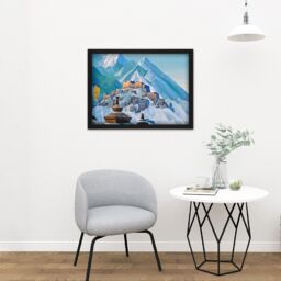 "Artery8 Wall Art Print Roerich Tibet Himalayas Symbolist Mountain Landscape Painting Large Framed Wall Décor Art in White - Size: W18"" x H24""" - thumbnail 2