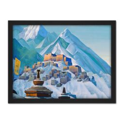 "Artery8 Wall Art Print Roerich Tibet Himalayas Symbolist Mountain Landscape Painting Large Framed Wall Décor Art in White - Size: W18"" x H24""" - thumbnail 1
