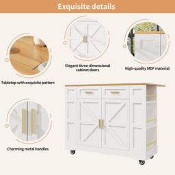 Fascinate Rolling Kitchen Island Cart - Foldable Worktop & Storage - White - thumbnail 7