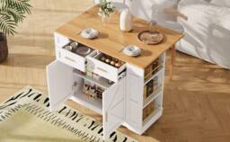Fascinate Rolling Kitchen Island Cart - Foldable Worktop & Storage - White - thumbnail 5