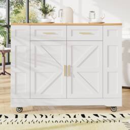Fascinate Rolling Kitchen Island Cart - Foldable Worktop & Storage - White - thumbnail 2