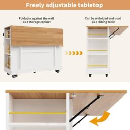 Fascinate Rolling Kitchen Island Cart - Foldable Worktop & Storage - White - thumbnail 8