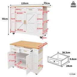Fascinate Rolling Kitchen Island Cart - Foldable Worktop & Storage - White - thumbnail 6