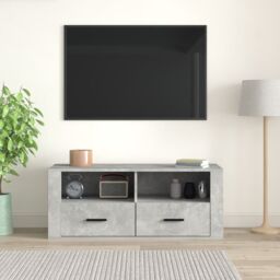 Berkfield Home TV Cabinet Concrete Grey 100x35x40 cm Engineered Wood - Size: 100 x 35 x 40 cm - thumbnail 3