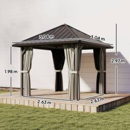 OUTSUNNY 3 x 3(m) Metal Hardtop Gazebo with Netting & Curtains, Black - thumbnail 3
