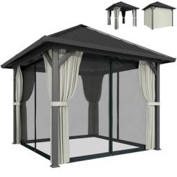 OUTSUNNY 3 x 3(m) Metal Hardtop Gazebo with Netting & Curtains, Black - thumbnail 2