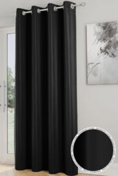 Enhanced Living Plain Supersoft Thermal Room Darkening Eyelet Single Door Curtain in Black - Size: 168 cm width x 214 cm drop - thumbnail 1