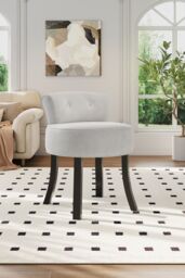 H&O Direct Velvet Soft Vanity Stool Dressing Table Chair in Light Grey - thumbnail 2