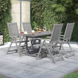 Berkfield Home Durable 5 Piece Garden Dining Set Solid Wood Acacia in Grey - thumbnail 2