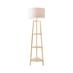 ValueLights Hiru 3 Tier Wooden Shelf Floor Lamp with Large Drum Shade & Bulb in White - thumbnail 6