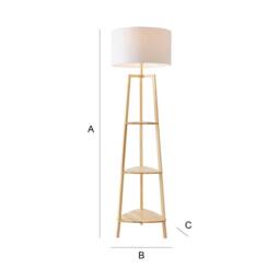 ValueLights Hiru 3 Tier Wooden Shelf Floor Lamp with Large Drum Shade & Bulb in White - thumbnail 7