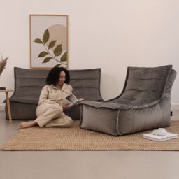 icon Kota Velvet XL Bean Bag Sofa & Lounger Set Grey Bean Bag Chair in Charcoal - thumbnail 1