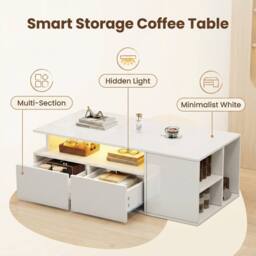 BTM High Gloss LED Coffee Table with 2 Drawers & Open Storage in White - thumbnail 6
