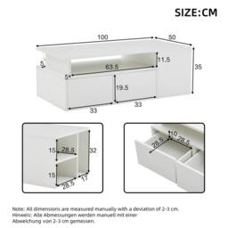 BTM High Gloss LED Coffee Table with 2 Drawers & Open Storage in White - thumbnail 7