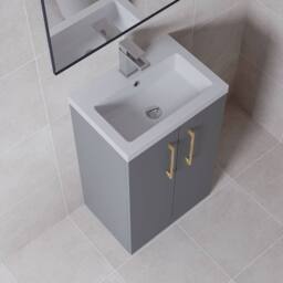 Balterley Bathroom Vanity Basin Unit, Brushed Brass Handles, 500mm, Satin Grey - thumbnail 3