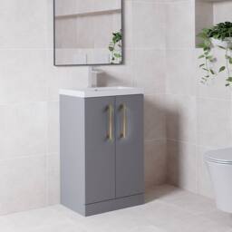 Balterley Bathroom Vanity Basin Unit, Brushed Brass Handles, 500mm, Satin Grey - thumbnail 4