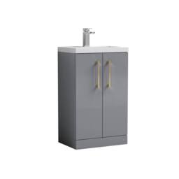 Balterley Bathroom Vanity Basin Unit, Brushed Brass Handles, 500mm, Satin Grey - thumbnail 1