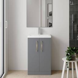 Balterley Bathroom Vanity Basin Unit, Brushed Brass Handles, 500mm, Satin Grey - thumbnail 2