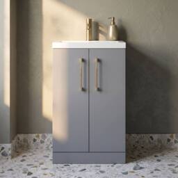 Balterley Bathroom Vanity Basin Unit, Brushed Brass Handles, 500mm, Satin Grey - thumbnail 5