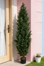 Living and Home Decorative Artificial Cypress Tree in Pot in Green - thumbnail 1