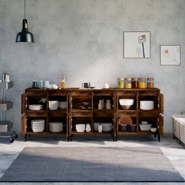 Berkfield Home Sideboards 3 pcs Smoked Oak 60x35x70 cm Engineered Wood in Brown - Size: 60 x 35 x 70 cm - image 1