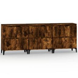 Berkfield Home Sideboards 3 pcs Smoked Oak 60x35x70 cm Engineered Wood in Brown - Size: 60 x 35 x 70 cm - thumbnail 3