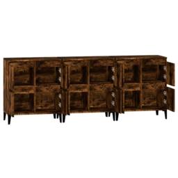 Berkfield Home Sideboards 3 pcs Smoked Oak 60x35x70 cm Engineered Wood in Brown - Size: 60 x 35 x 70 cm - thumbnail 7
