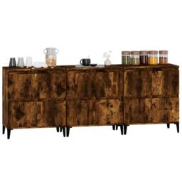 Berkfield Home Sideboards 3 pcs Smoked Oak 60x35x70 cm Engineered Wood in Brown - Size: 60 x 35 x 70 cm - thumbnail 4