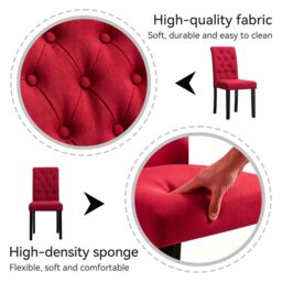 MCC Direct Set of 2 Linen Fabric Plush Padded Buttoned Back Dining Chairs in Red - thumbnail 7