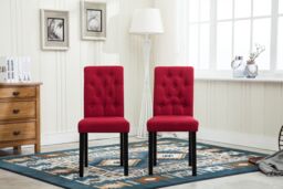 MCC Direct Set of 2 Linen Fabric Plush Padded Buttoned Back Dining Chairs in Red - thumbnail 2