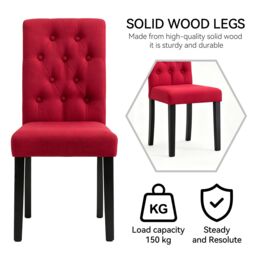 MCC Direct Set of 2 Linen Fabric Plush Padded Buttoned Back Dining Chairs in Red - thumbnail 8