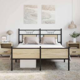 Berkfield Home Durable Bed Frame without Mattress Sonoma Oak 140x190 cm Engineer in Brown - thumbnail 4