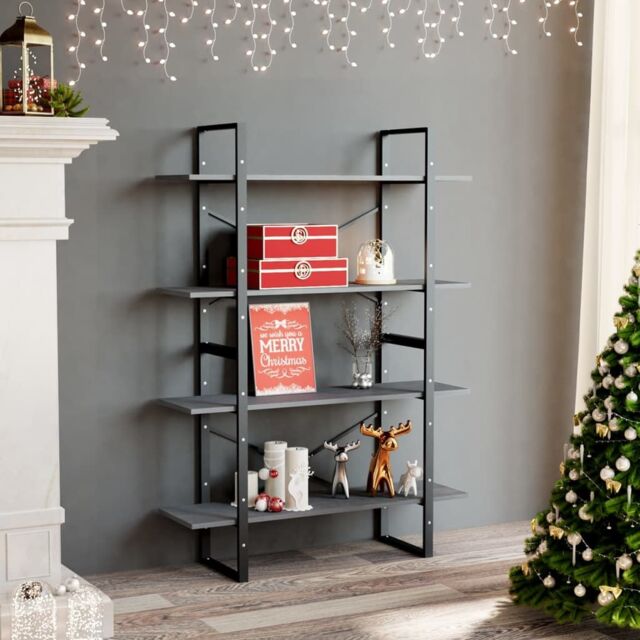 Berkfield Home 4-Tier Book Cabinet Grey 100x30x140 cm Solid Pine Wood - Size: 100 x 30 x 140 cm - image 1