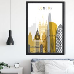 ARTZE London Yellow & Grey City Skyline Framed Print SIZE: A4 with Black Frame - thumbnail 2
