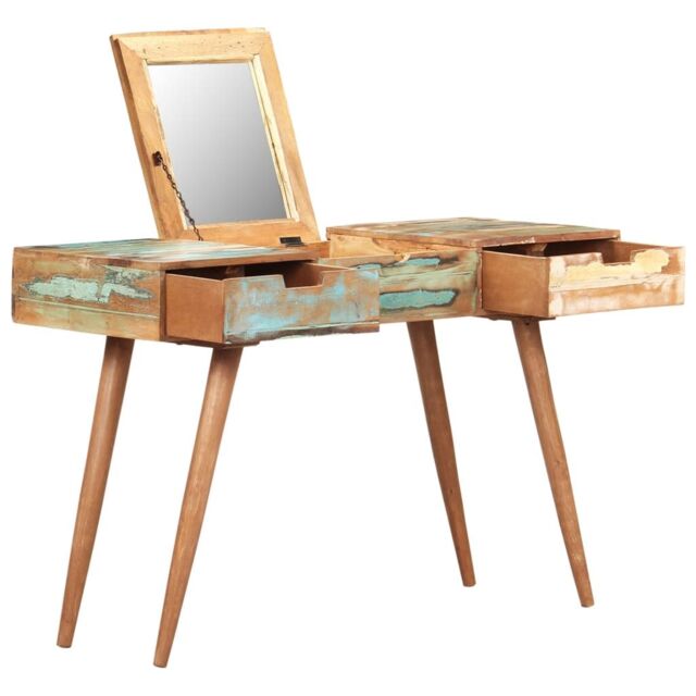 Berkfield Home Dressing Table with Mirror 112x45x76 cm Solid Reclaimed Wood in Brown - Size: 112 x 45 x 76 cm - image 1