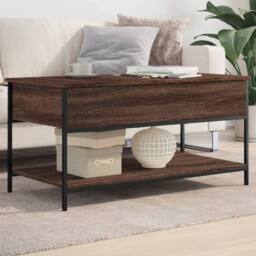 Berkfield Home Coffee Table Brown Oak 100x50x50 cm Engineered Wood & Metal - Size: 100 x 50 x 50 cm - thumbnail 2