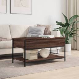 Berkfield Home Coffee Table Brown Oak 100x50x50 cm Engineered Wood & Metal - Size: 100 x 50 x 50 cm - thumbnail 3