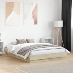 Berkfield Home Bed Frame with LED without Mattress Sonoma Oak 120x190 cm Small Double in Brown - thumbnail 1