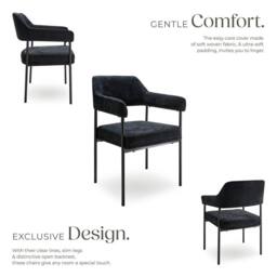tectake Armchair Doe Set Of 2 - Woven Fabric Black/Black in Black - Size: 2 Pack - thumbnail 3